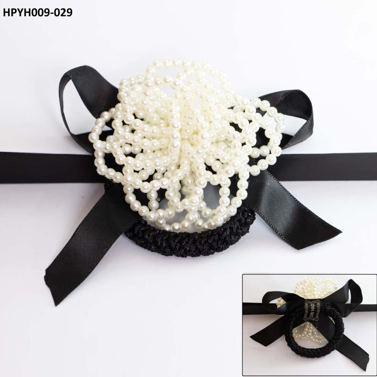 HPYH009 YGF Pearl Flower Ribbon Hair Pony - HPYH