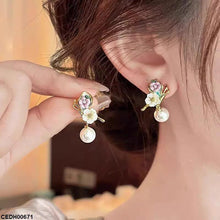 CEDH00671 ZHL Flower Pearl Drop Earrings  - CEDH