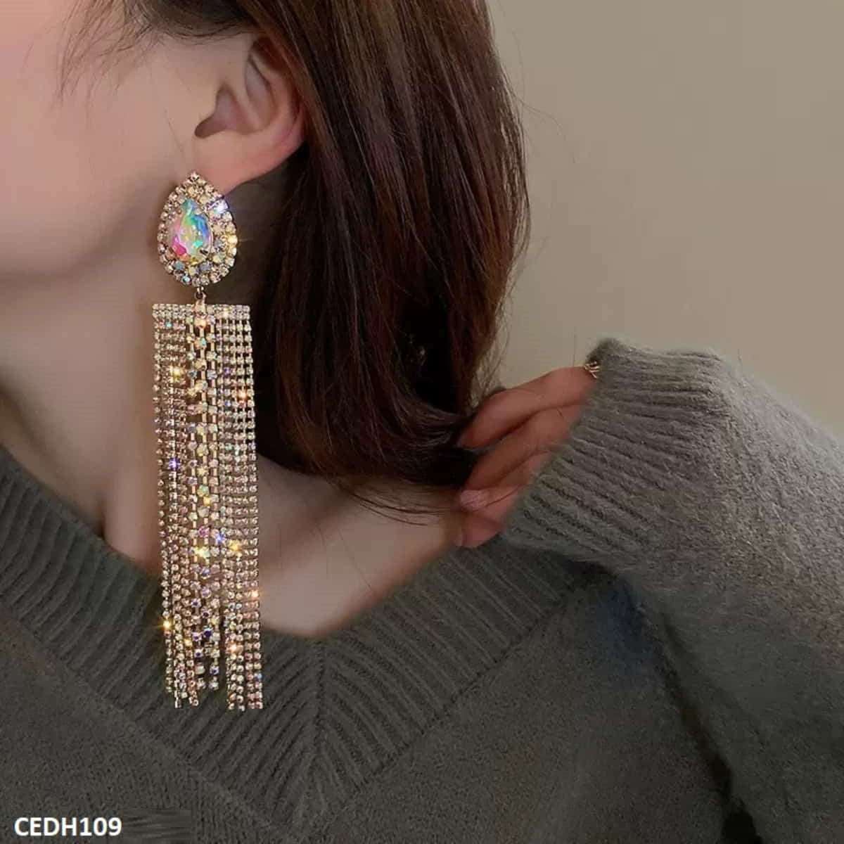 CEDH109 YBJ Pear Tassel Drop Earrings - CEDH