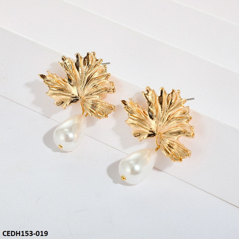 CEDH153 ZLX Leaf Pearl Drop Earrings Pair - CEDH