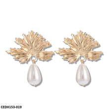 CEDH153 ZLX Leaf Pearl Drop Earrings Pair - CEDH