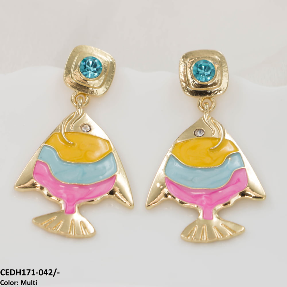 CEDH171 KSU Multi Painted Fish Earrings Pair - CEDH