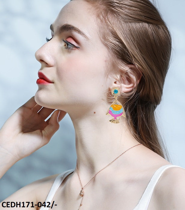 CEDH171 KSU Multi Painted Fish Earrings Pair - CEDH