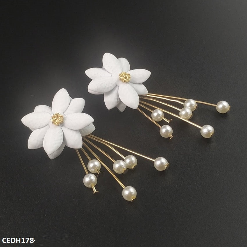 CEDH178 LQP White Flower Drop Earrings Pair - CEDH
