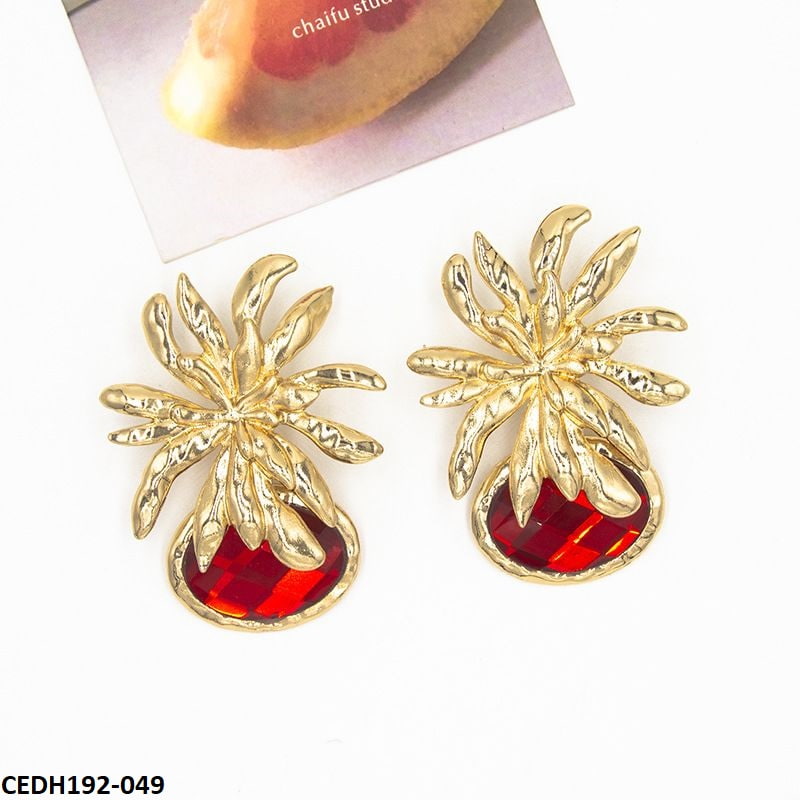 CEDH192 LYB Flower Oval Drops Earrings Pair - CEDH