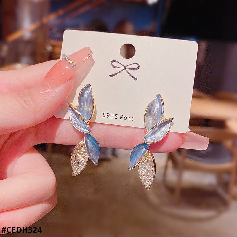 CEDH324 ZCD Leaf Ear Drops Earrings Pair - CEDH