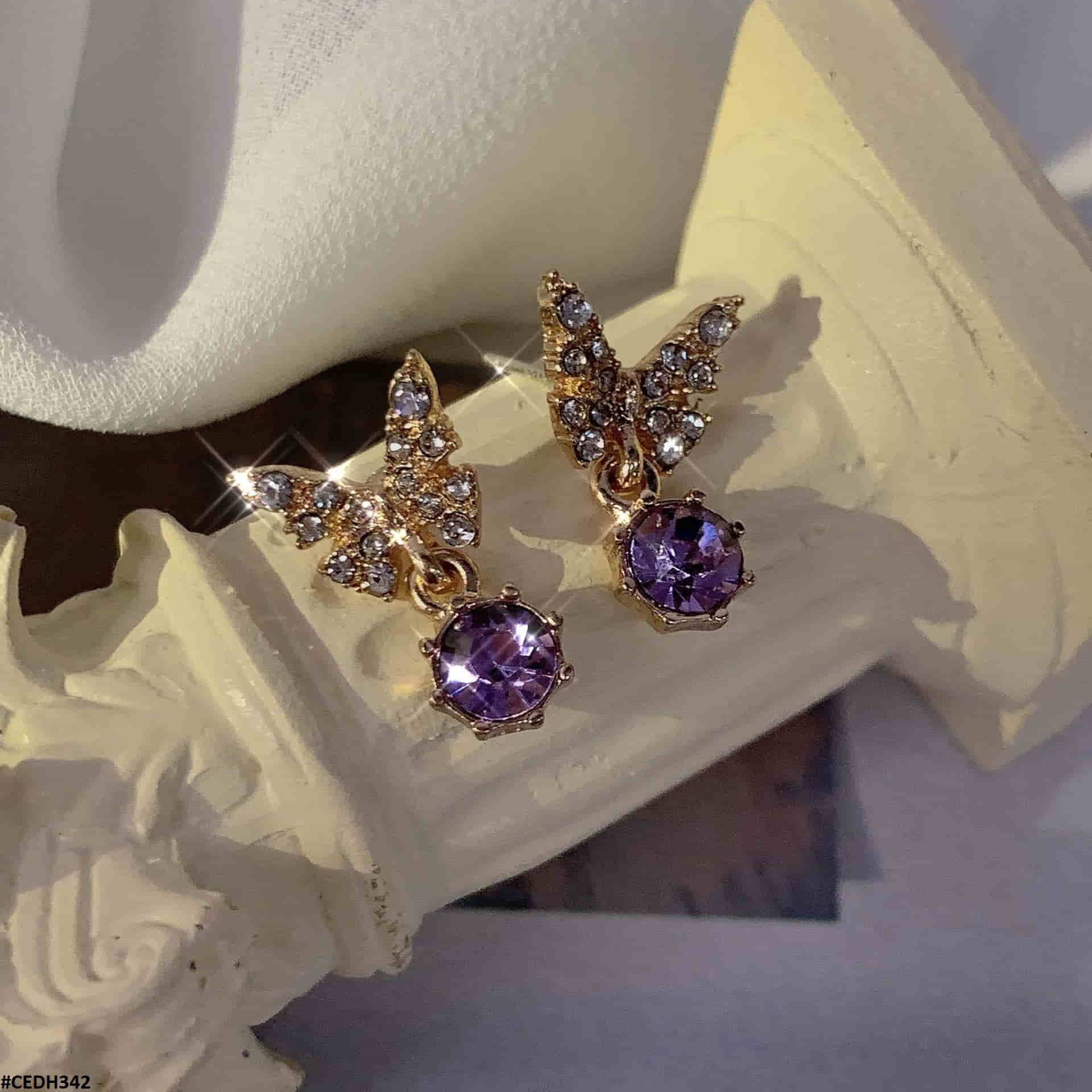 CEDH342 BTO Butterfly  Ear Drop Earrings Pair - CEDH