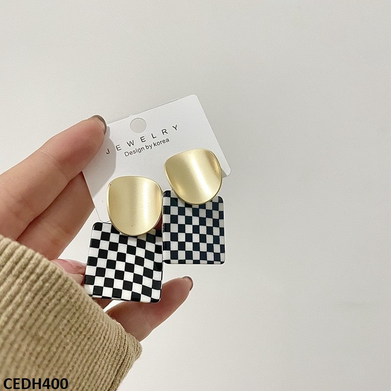 CEDH400 YHC Check Drop Earrings Pair - CEDH