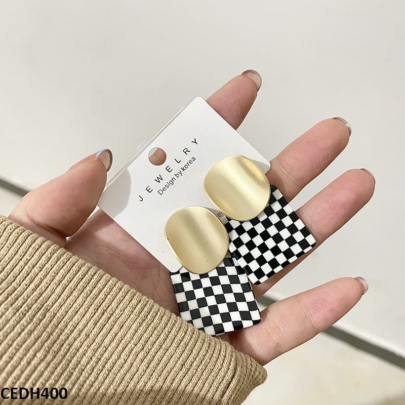 CEDH400 YHC Check Drop Earrings Pair - CEDH