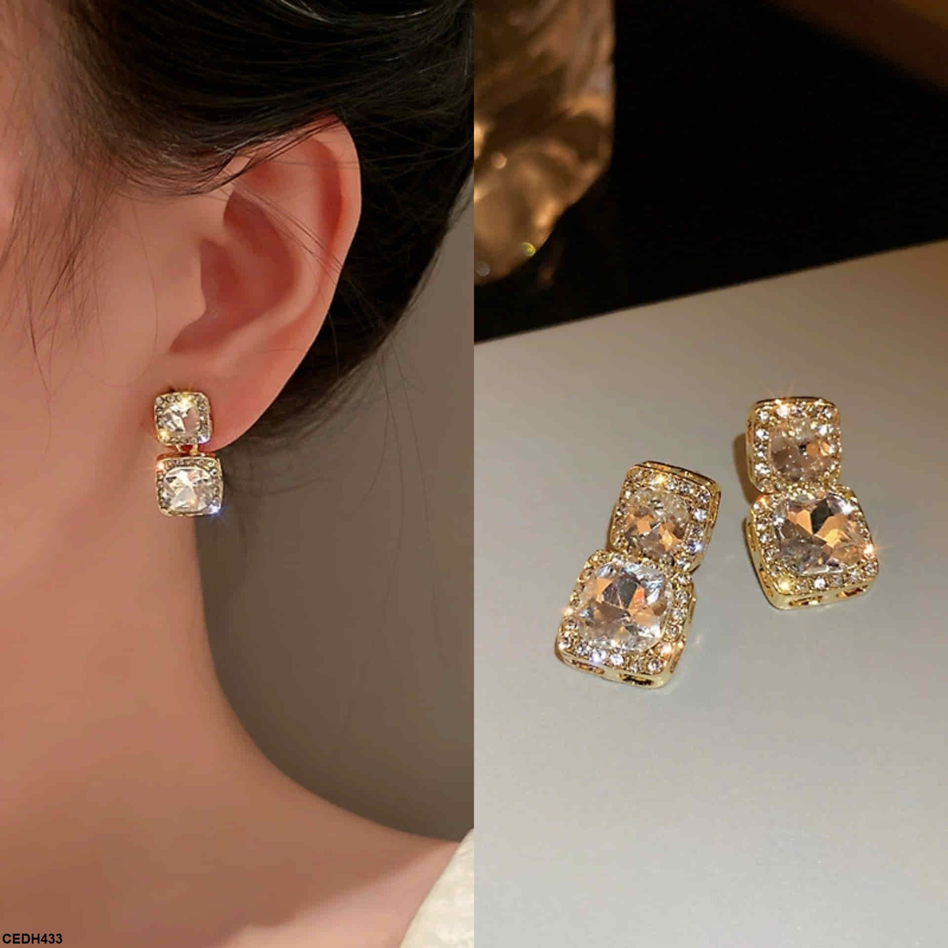 CEDH433 LSH Double Square Drop Earrings Pair - CEDH