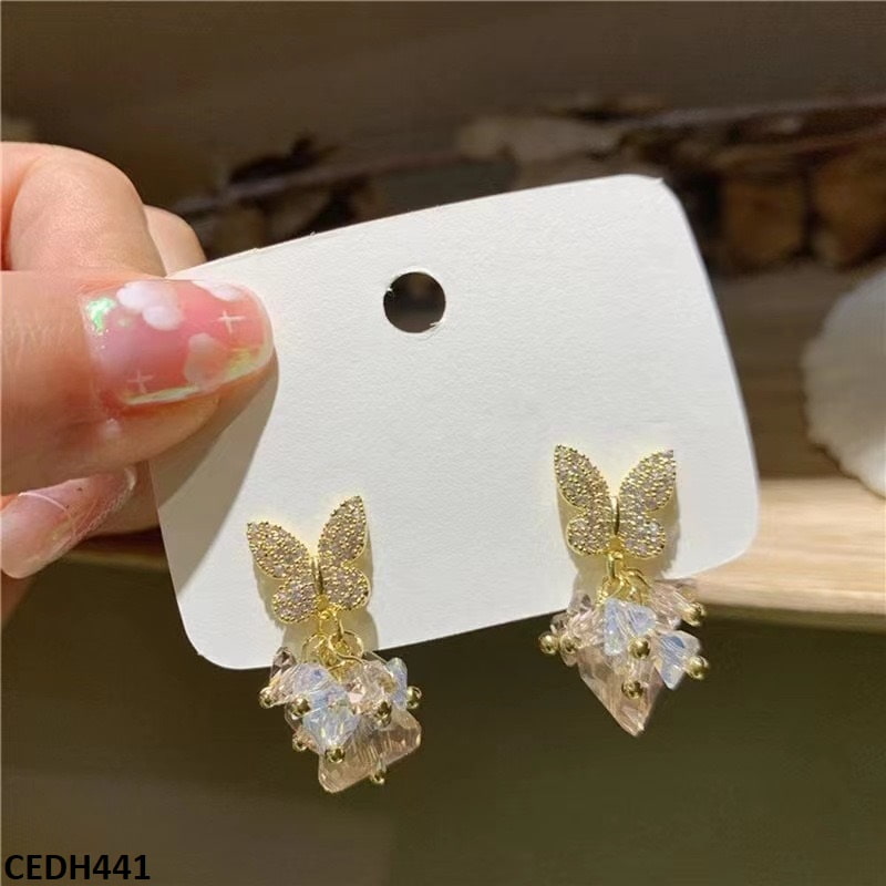 CEDH441 BTO Butterfly Crystals Drop Earrings Pair - CEDH
