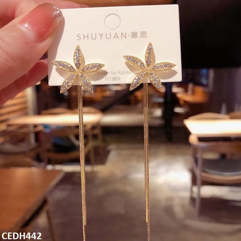 CEDH442 BTO Flower Curb Drop Earrings Pair - CEDH