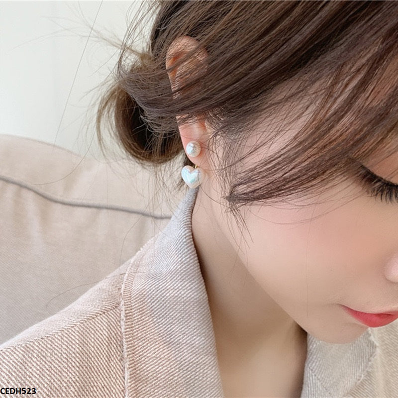 CEDH523 LSH Pearl/Heart Drop Earrings  - CEDH