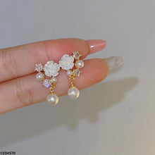 CEDH570 HJF Flower Pearl Drop Earrings  - CEDH