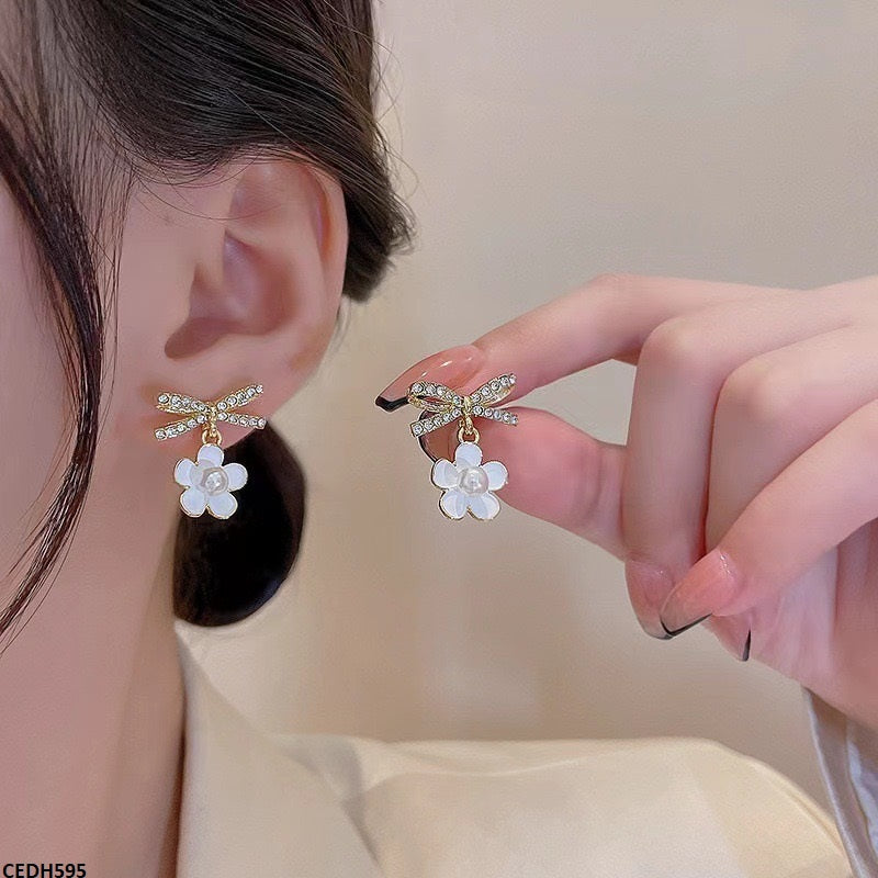 CEDH595 SIQ Bow/Flower Drop Earrings - CEDH