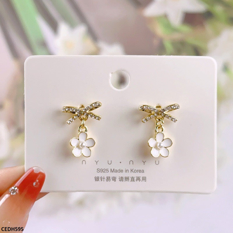 CEDH595 SIQ Bow/Flower Drop Earrings - CEDH