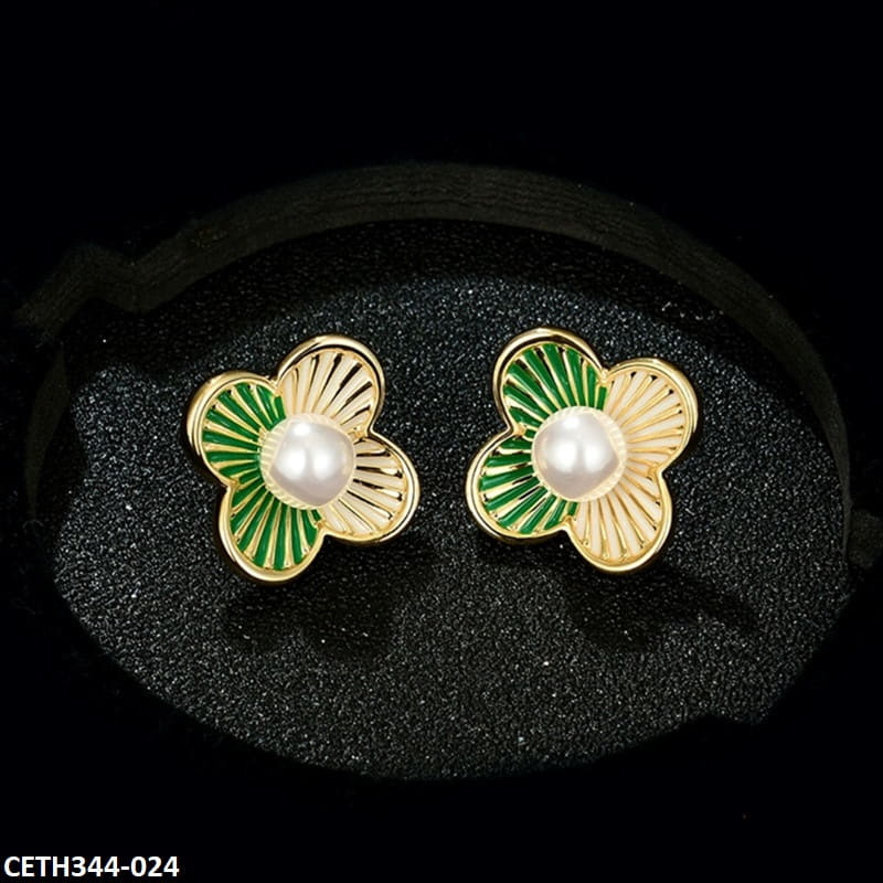 CETH344 SYB Painted Line Flower Stud Tops Pair - CETH