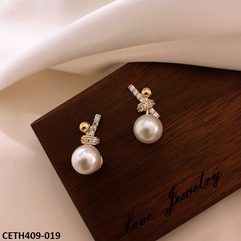 CETH409 XST Knot Pearl Stud Tops Pair - CETH