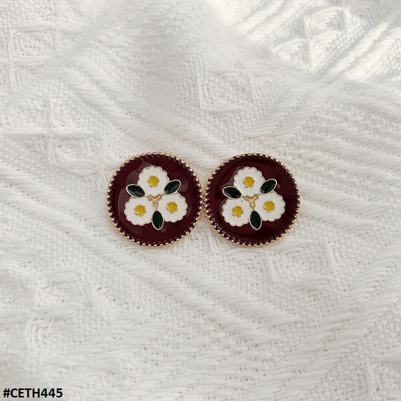 CETH445 YUL Painted Flower Round  Stud Tops Pair - CETH