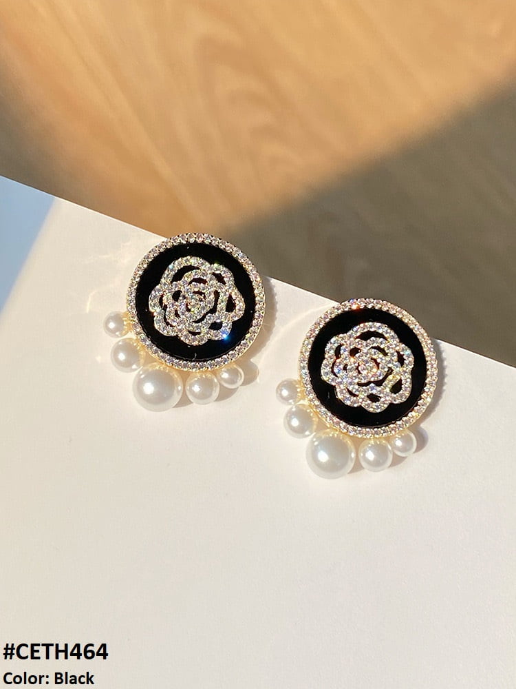 CETH464 ZHL Round Painted Flower Ear Stud Tops Pair - CETH