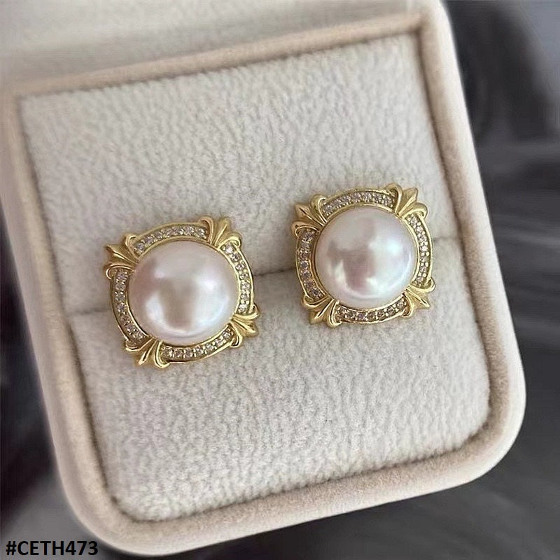 CETH473 ZHL Coffee Pearl Ear Tops Pair - CETH