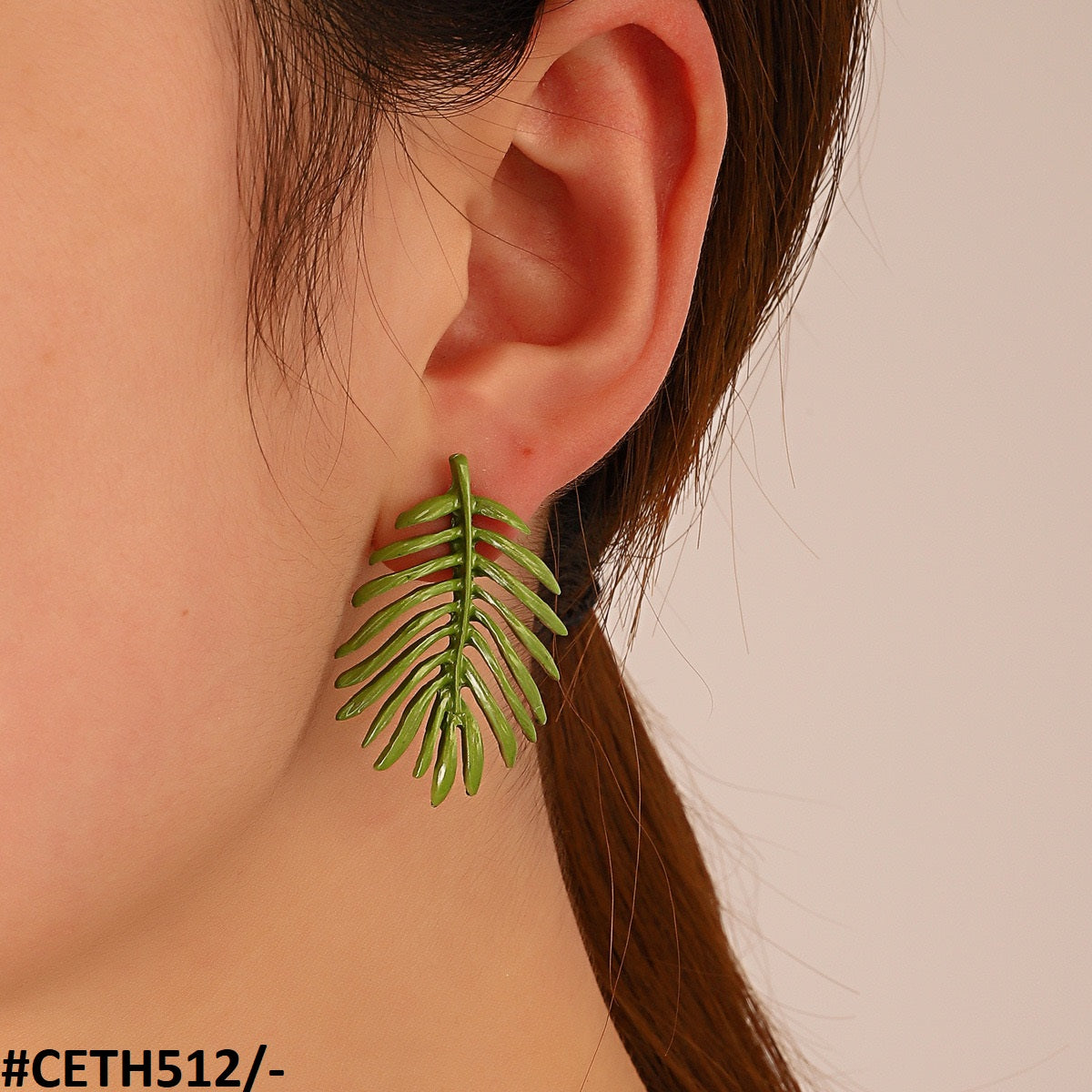 CETH512 QWN Painted Leaf Stud Tops Pair - CETH