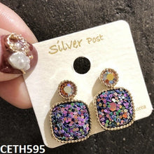 CETH595 YHC Crystals Square Ear Tops Pair - CETH