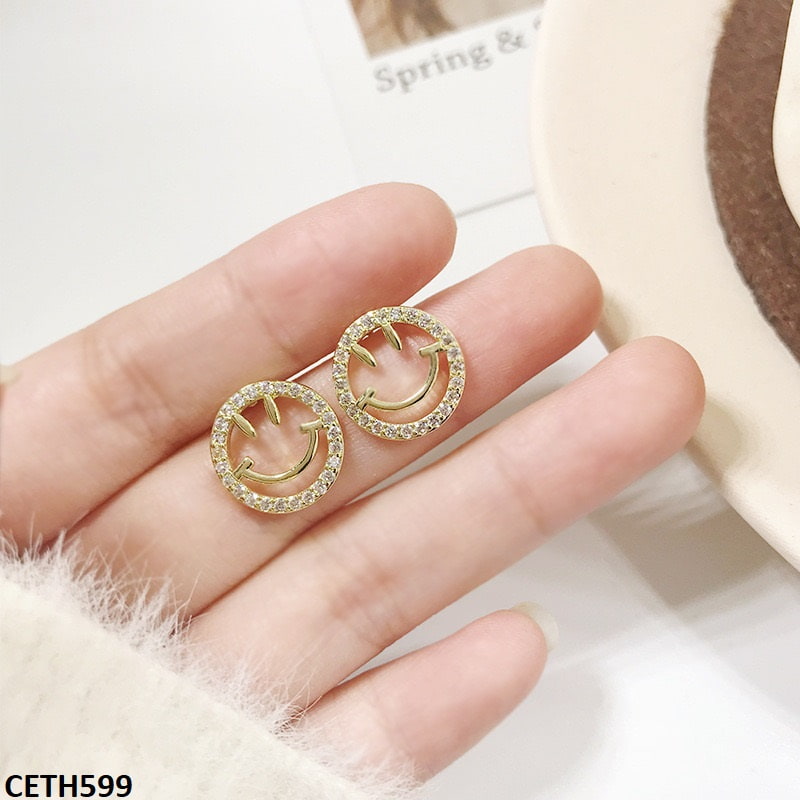 CETH599 YHC Smile Face Ear Stud Tops Pair - CETH