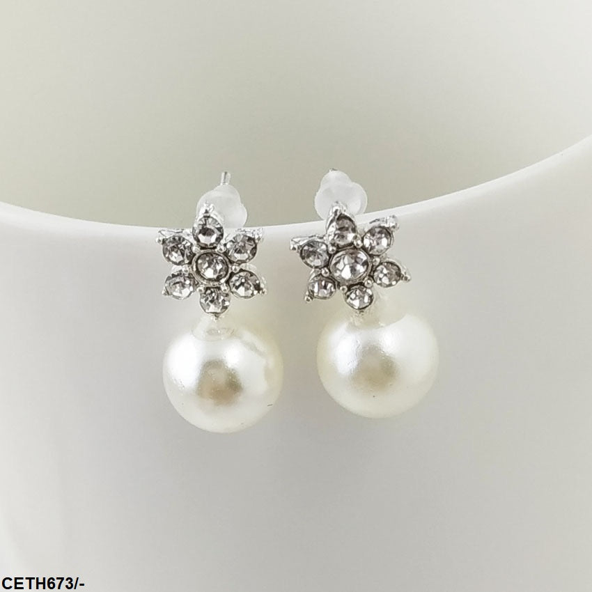 CETH673 LQP Star Pearl Ear Tops Pair - CETH