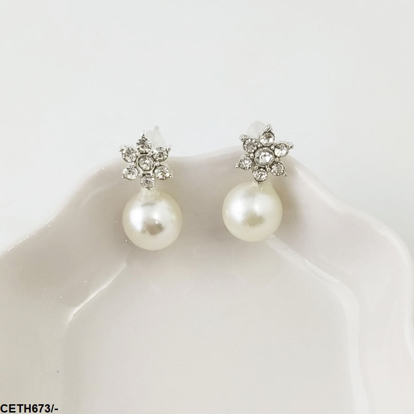 CETH673 LQP Star Pearl Ear Tops Pair - CETH