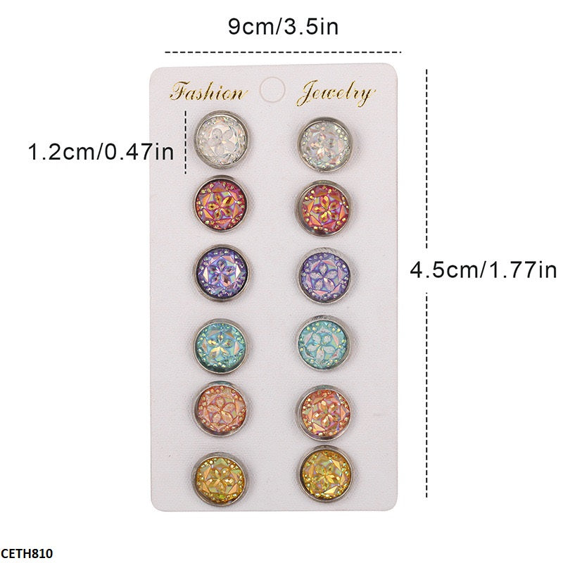CETH810 JMN Round Stud Tops 6 Pair - CETH