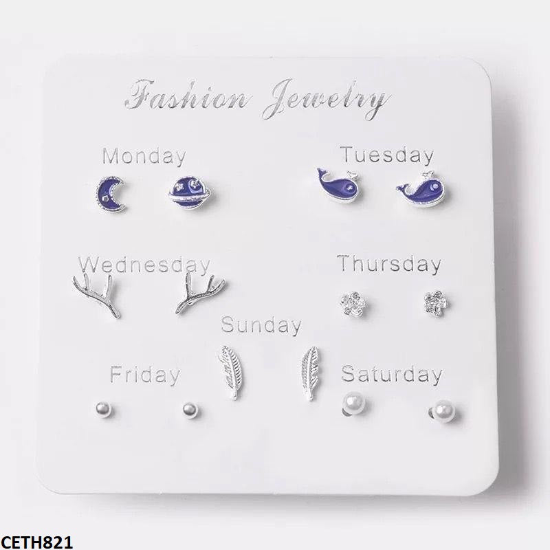 CETH821 LQP Fish/Moon/Star 7 Stud Tops Pair - CETH