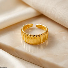 CRGH00859 NMS Gold Fulted Ribbed Stainless Steel Ring Adjustable - CRGH