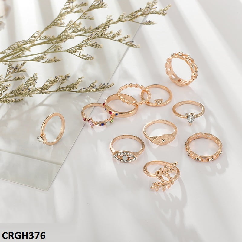 CRGH376 YYE Leaf Evil Eye 11 Midi Rings - CRGH