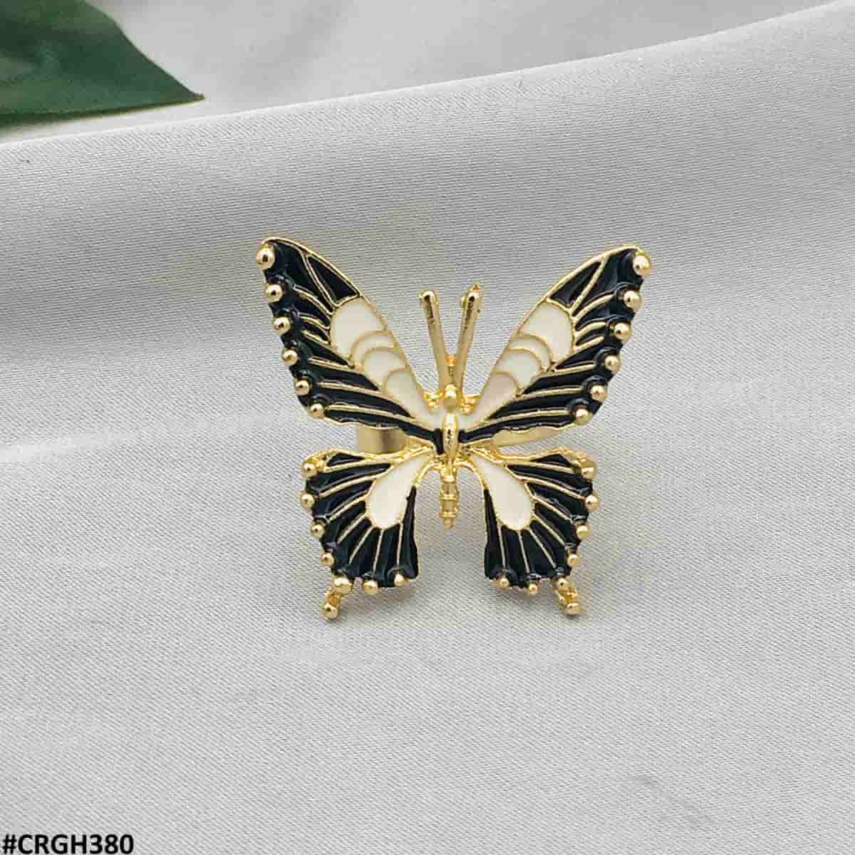 CRGH380 YYE Black & White Painted Butterfly Adjustable Ring - CRGH
