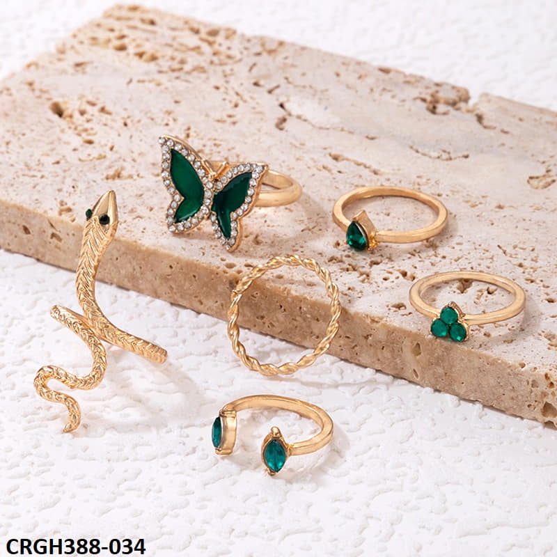 CRGH388 YYE Tear/Snake/butterfly 6 Midi Rings - CRGH