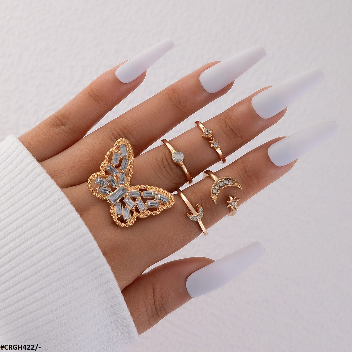 CRGH422 YYE Moon/Butterfly 5 Midi Rings - CRGH
