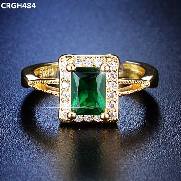 CRGH484 ZFQ Greenish Square Adjustable Ring - TRGH