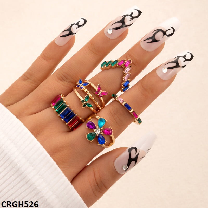 CRGH526 YYE Multi Buttterfly/Baguette/Flower 5 Midi Rings - CRGH