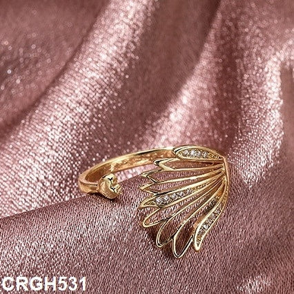 CRGH531 QWN Feather Heart Ring Adjustable - CRGH