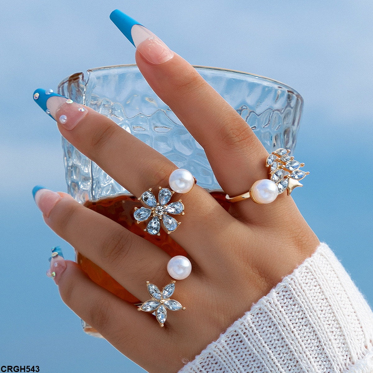 CRGH543 YYE Bat/Leaf/Flower 3 Midi Rings - CRGH