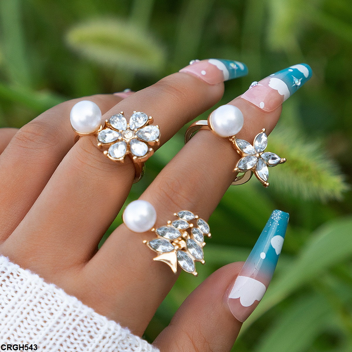 CRGH543 YYE Bat/Leaf/Flower 3 Midi Rings - CRGH