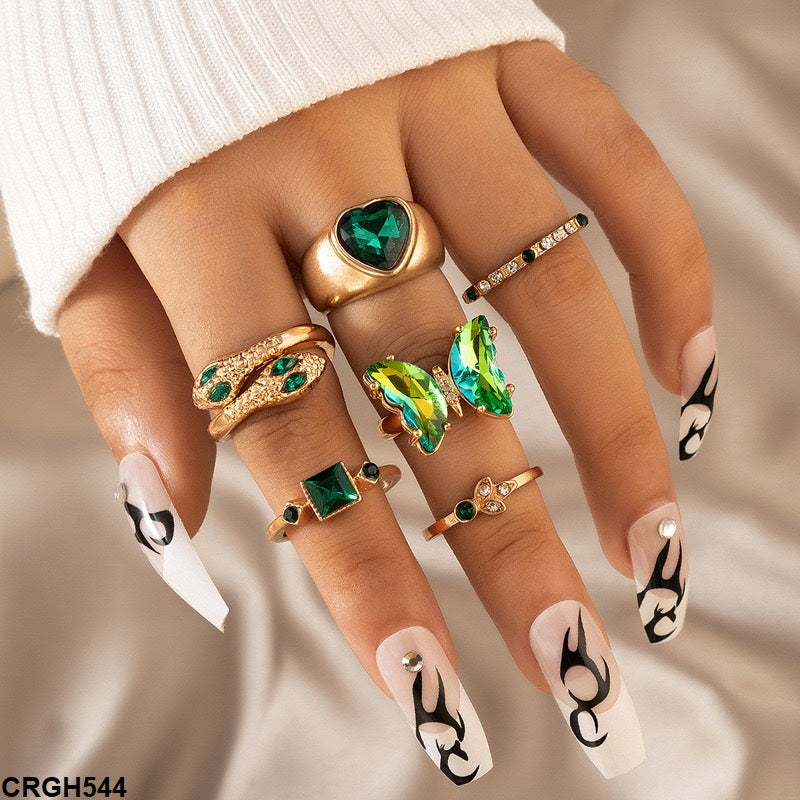 CRGH544 YYE Heart/Butterfly/Snake 6 Midi Rings - CRGH