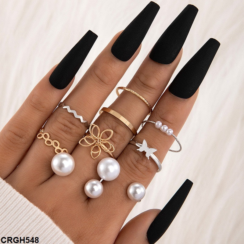 CRGH548 YYE Butterfly/Flower/Round Pearl 9 Midi Rings - CRGH