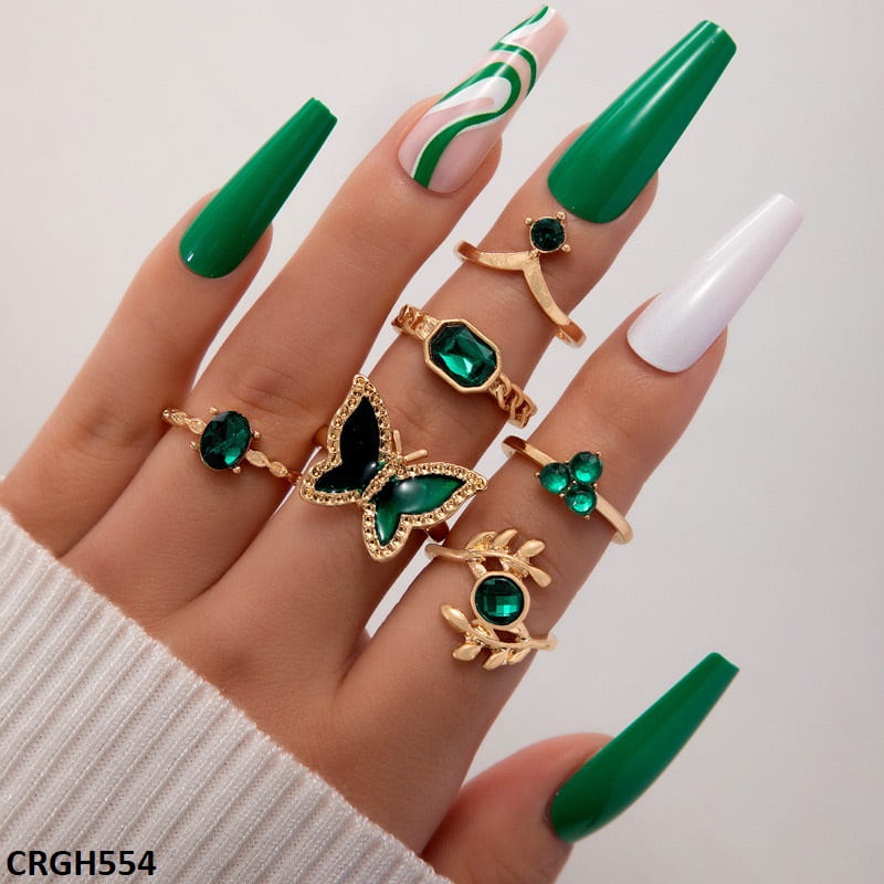 CRGH554 YYE Butterfly/Leafs 6 Midi Rings - CRGH