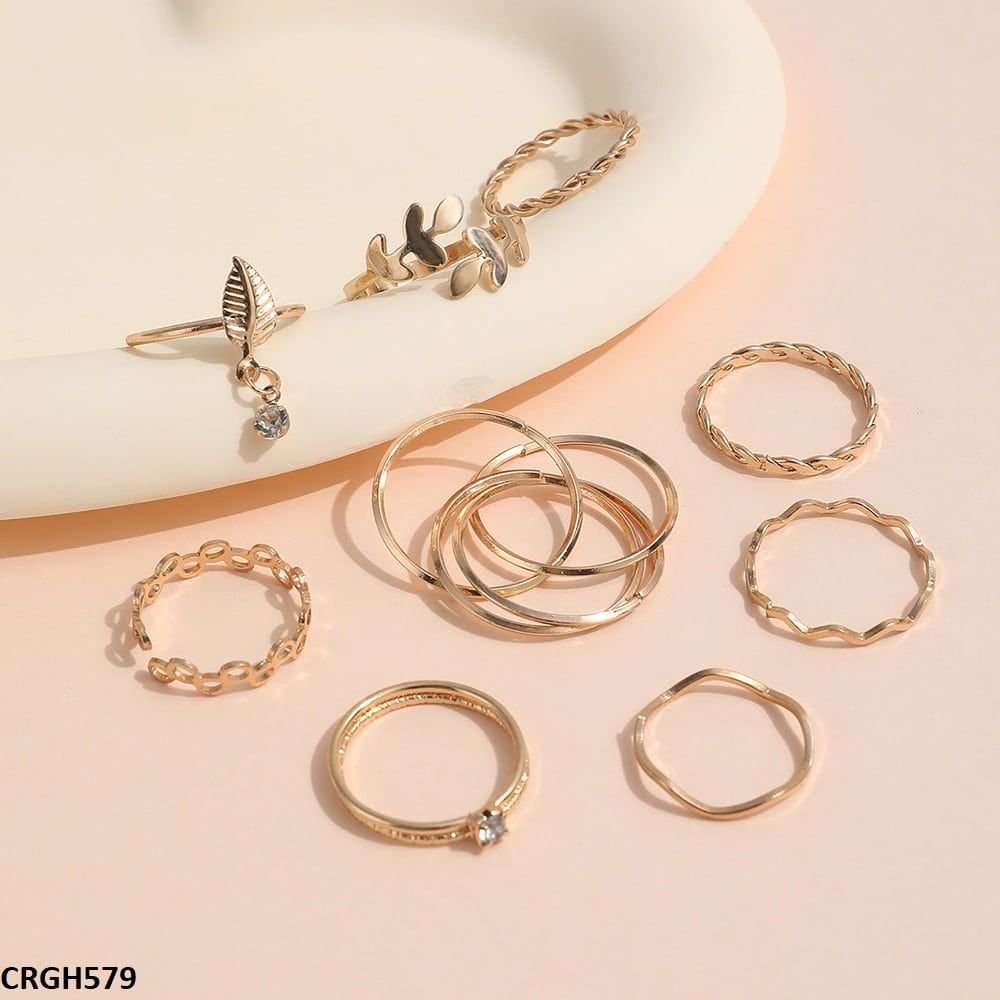 CRGH579 YPG Flower/Leaf 9 Midi Rings - CRGH