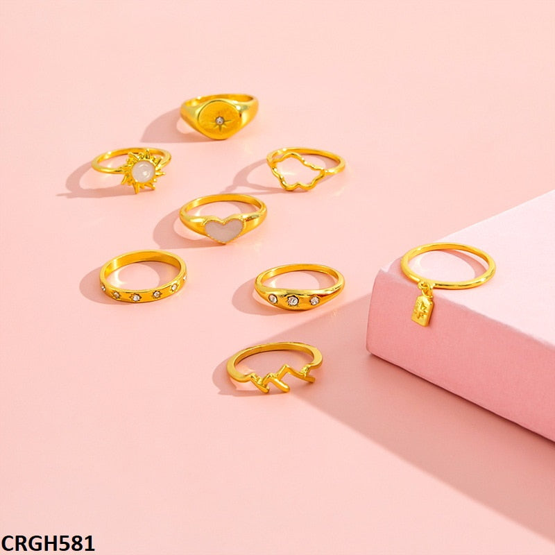 CRGH581 YPG Heart/Sun/Cloud 8 Midi Rings - CRGH
