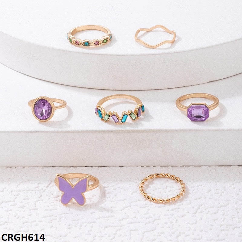 CRGH614 YYE Butterfly/Oval/ 7 Midi Rings - CRGH