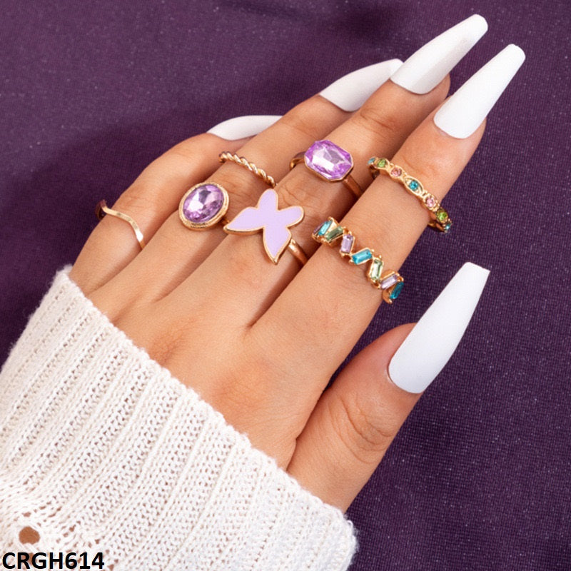 CRGH614 YYE Butterfly/Oval/ 7 Midi Rings - CRGH