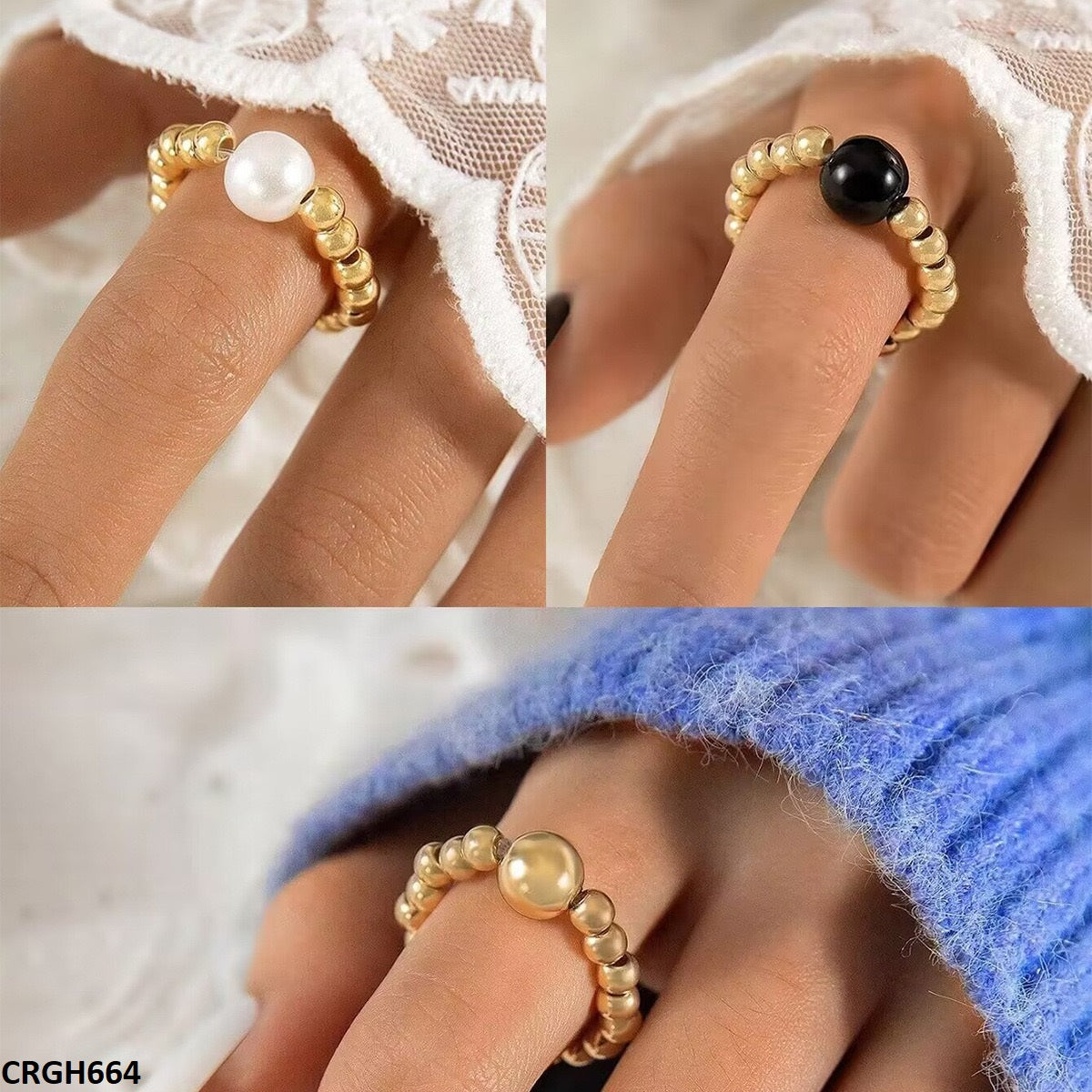 CRGH664 YYE Pearl Round Ring Adjustable - CRGH